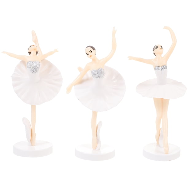 3 figuras de bailarinas de plástico para decoración de escritorio (blancas).