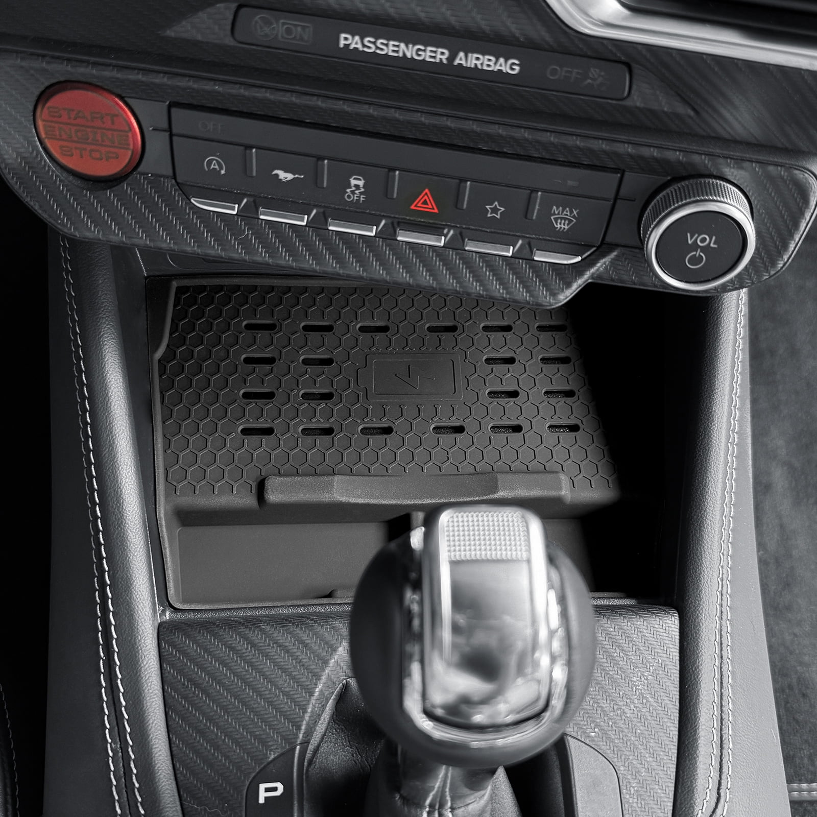 Center Console Wireless Charging Silicone Protective Mat for 2024-2025 Ford Mustang Car Interior Accessories, Black