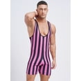 thumbnail image 5 of Zaldita Men's Striped Wrestling Singlet Bodysuits Swimsuit One Piece Sleeveless Gymnastic Sports Hot Pink L, 5 of 7