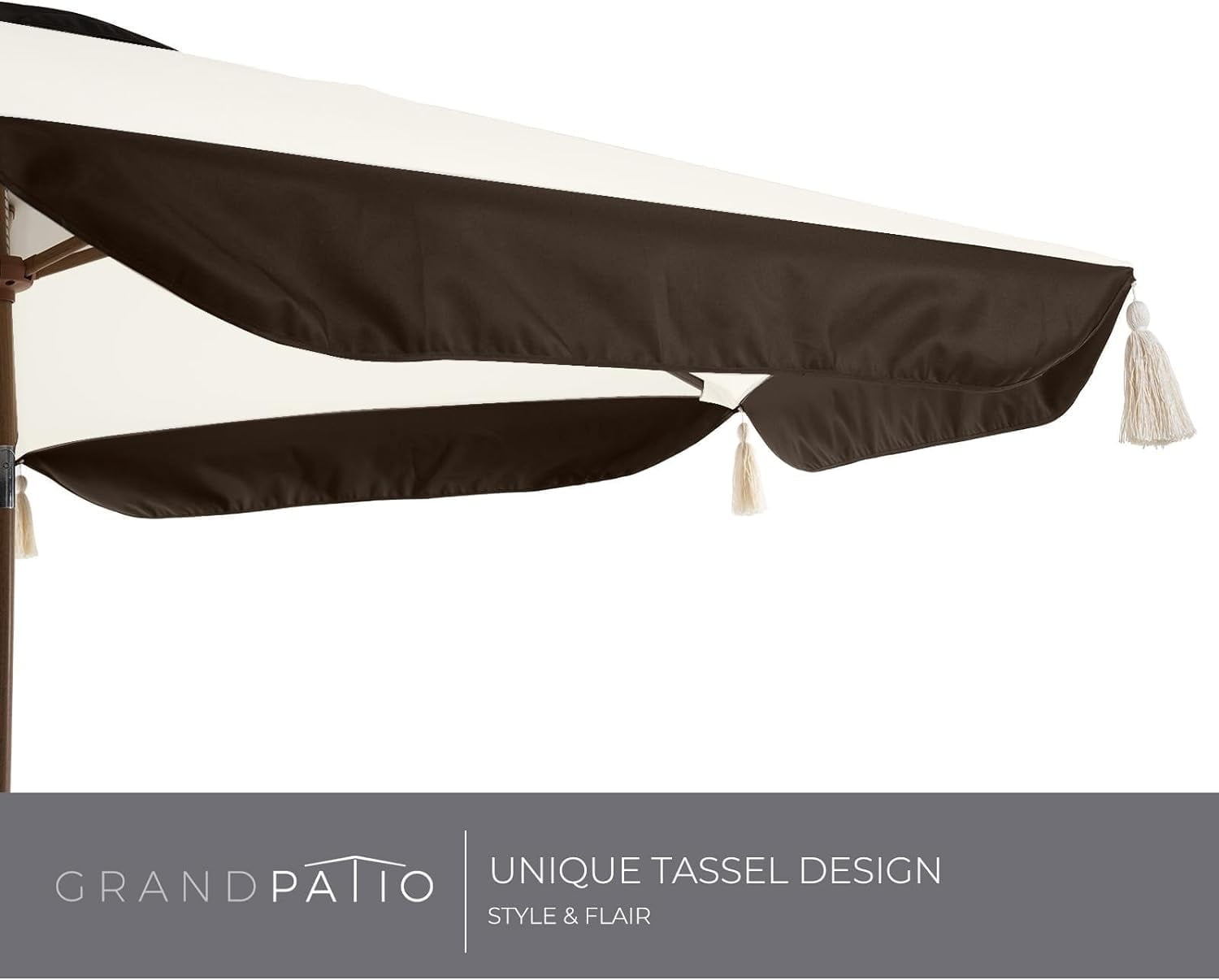 GRANDPATIO Ourdoor 9 ft Patio Umbrella with Fringe Tessels Market Umbrella & Push Button Tilt & Crank