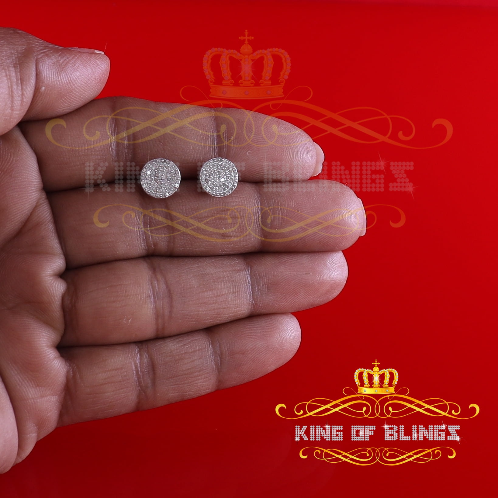 King of Bling's 925 Sterling Silver White 0.25ct Diamond For Men's/Women's Stud Round Earrings