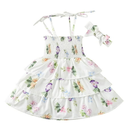 

Rovga Dresses For Girls Toddler Kids Girls Riched Ruffles Floral Strap Summer Beach Dress Princess Dresses Casual Clothes 4Y Casual Clothing