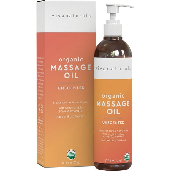 Viva Naturals Organic Massage Oil, Mess Free Pump, Unscented, 8 fl oz