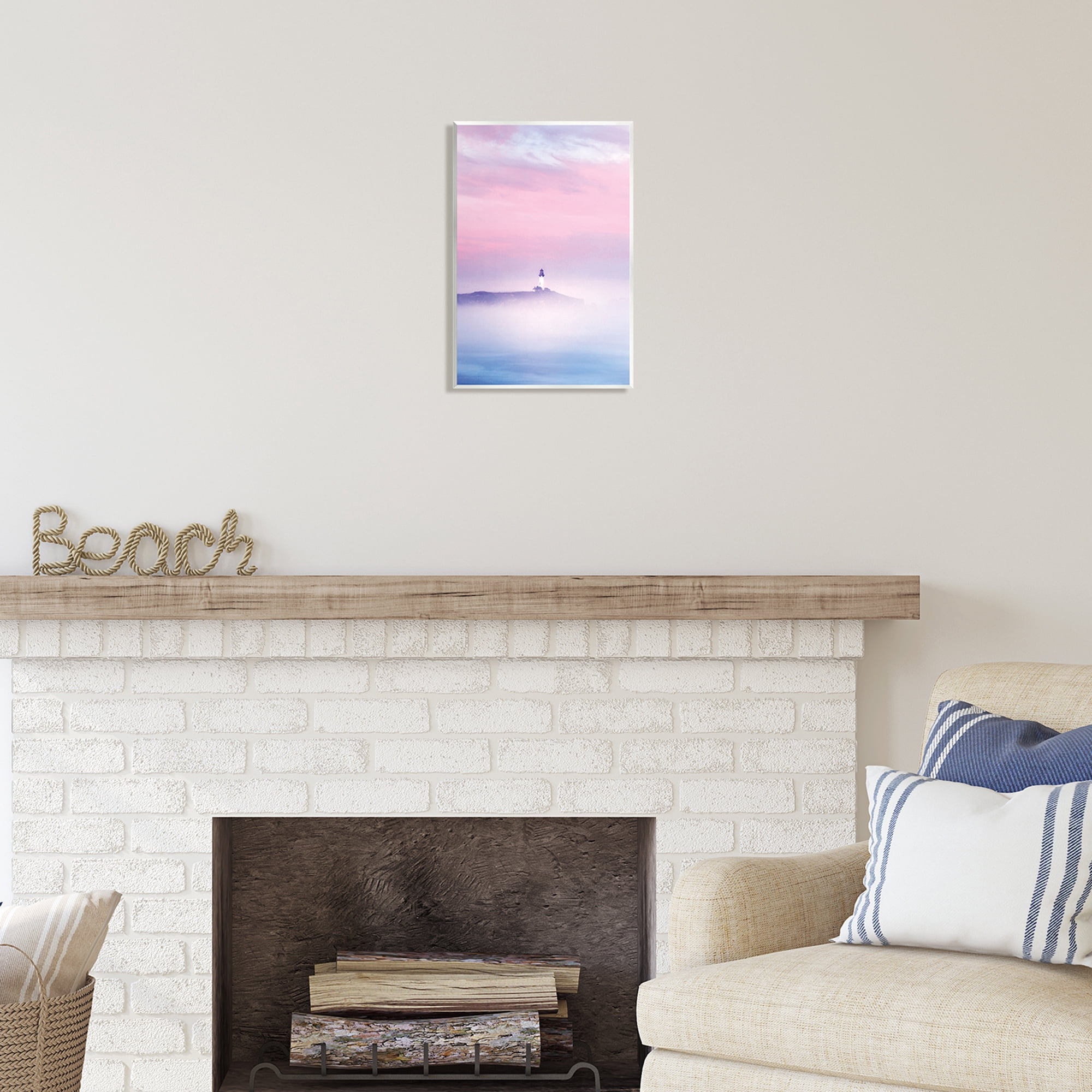 Stupell Industries Foggy Pink & Purple Lighthouse Sky Coastal Photography Unframed Art Print Wall Art