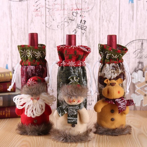 Christmas Santa Snowman Wine Bottle Cover Table Party Decoration Xmas For Gift