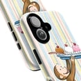 thumbnail image 2 of Cute Curious Monkey Ice Cream Sundae Phone Case, Retro Striped Dessert Design Protective Cover for iPhone 16 15 14 13 12 11 Pro Max Plus Mini, 2 of 6