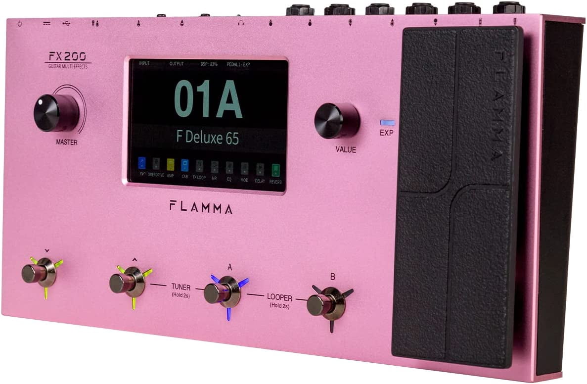 FLAMMA FX200 Multi Effects Guitar Pedal with 5” LCD Touch Screen Programmable MIDI Port Extensive I/O Support Modules Order Changing USB Audio Recording 58 Preamp Models 30 Cabinet Simulations
