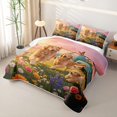 thumbnail image 3 of Manfei Flower Wreath Dog Twin Quilt Set, Butterfly Meadow Twin Coverlet Set, Pink Teal, 2-Piece, 1 Bedspread and 1 Pillowcase, 3 of 7