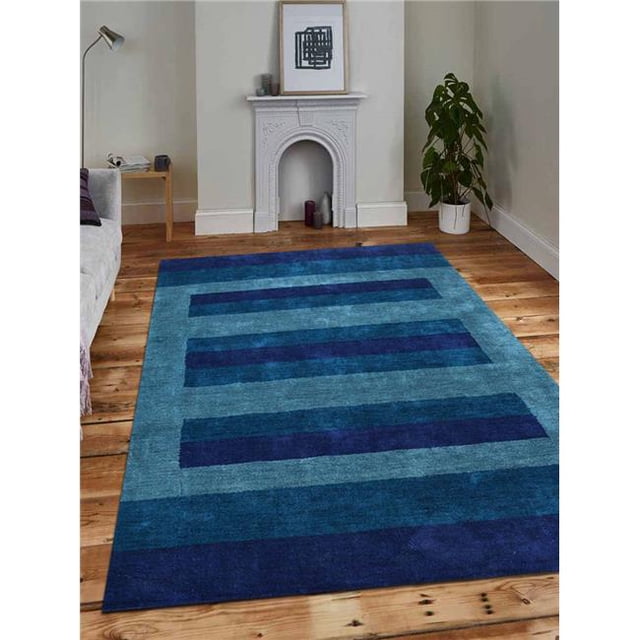 6 ft. 7 in. x 9 ft. 10 in. Hand Knotted Gabbeh Silk Mix Contemporary Rectangle Area Rug, Blue & Light Blue