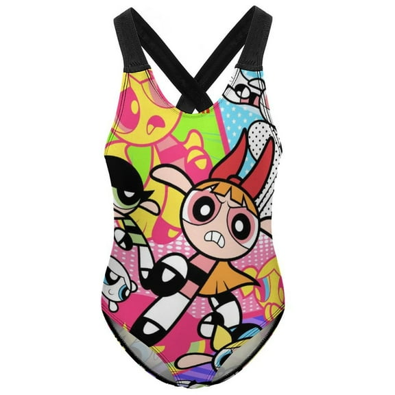 The Powerpuff Girls Swimwear Kids' One-Piece Swimsuit Quick-Dry Cute Printed Girls' Swimwear Bathing Suit for Beach & Pool 6-7Y(110cm)