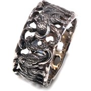925 Sterling Silver Oxidized Thumb B Designer B Ring for Women Men Ethnic Tribal Design Elephant Engraving Gothic Boho Style Modern Fashion Unique Handmade Party Ring, Gift Jewelry