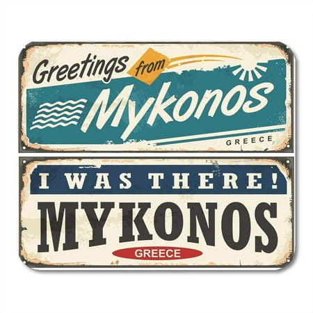 SIDONKU Vintage Greetings from Mykonos Greece Retro Signs Design Travel and Vacation Metal Souvenir Beach Mousepad Mouse Pad Mouse Mat 9x10