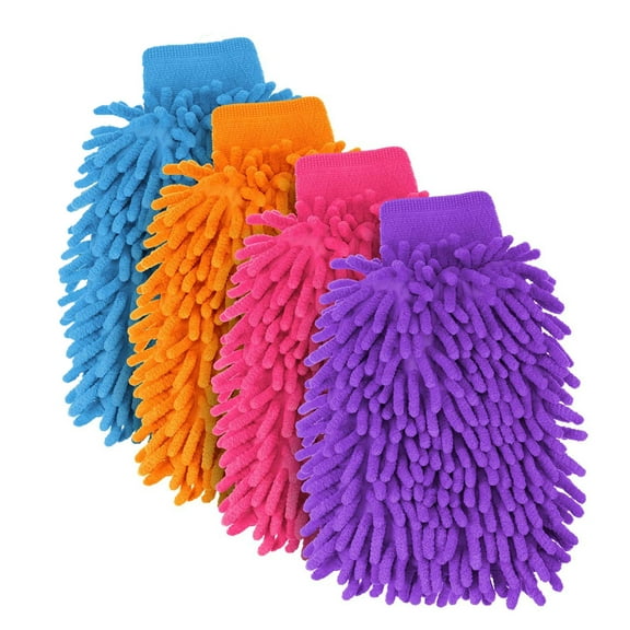 NOGIS 4 Pieces Car Wash Mitts Chenille Microfiber Wash Glove Double Sided Scratch-Free Wash Mitt, Random Colors