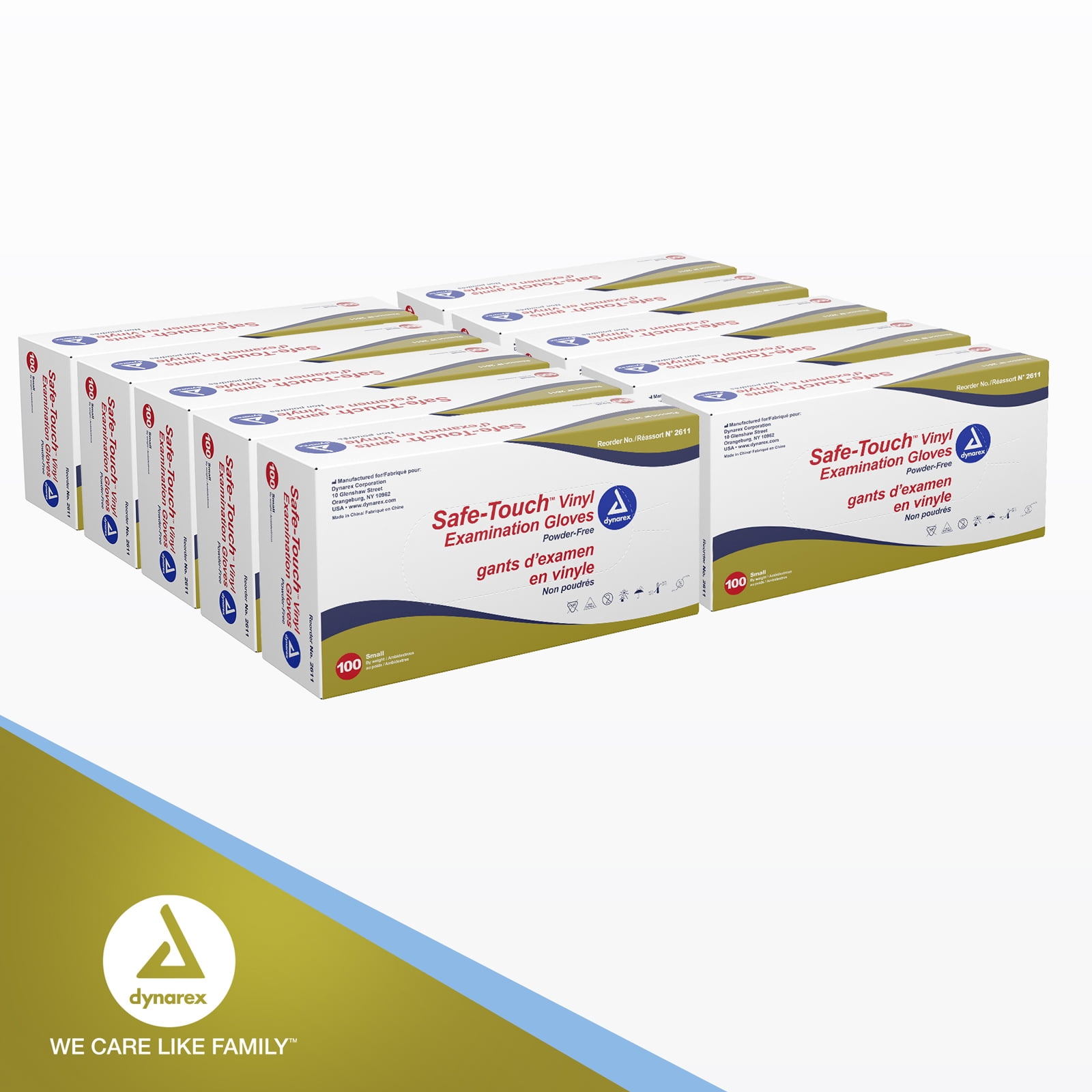 Dynarex Safe-Touch Vinyl Disposable Exam Gloves, Powder-Free, Food Safety and Compliance, Ambidextrous, Clear, Small, 1 Case of 1000 Gloves (10 Boxes of 100 Gloves)