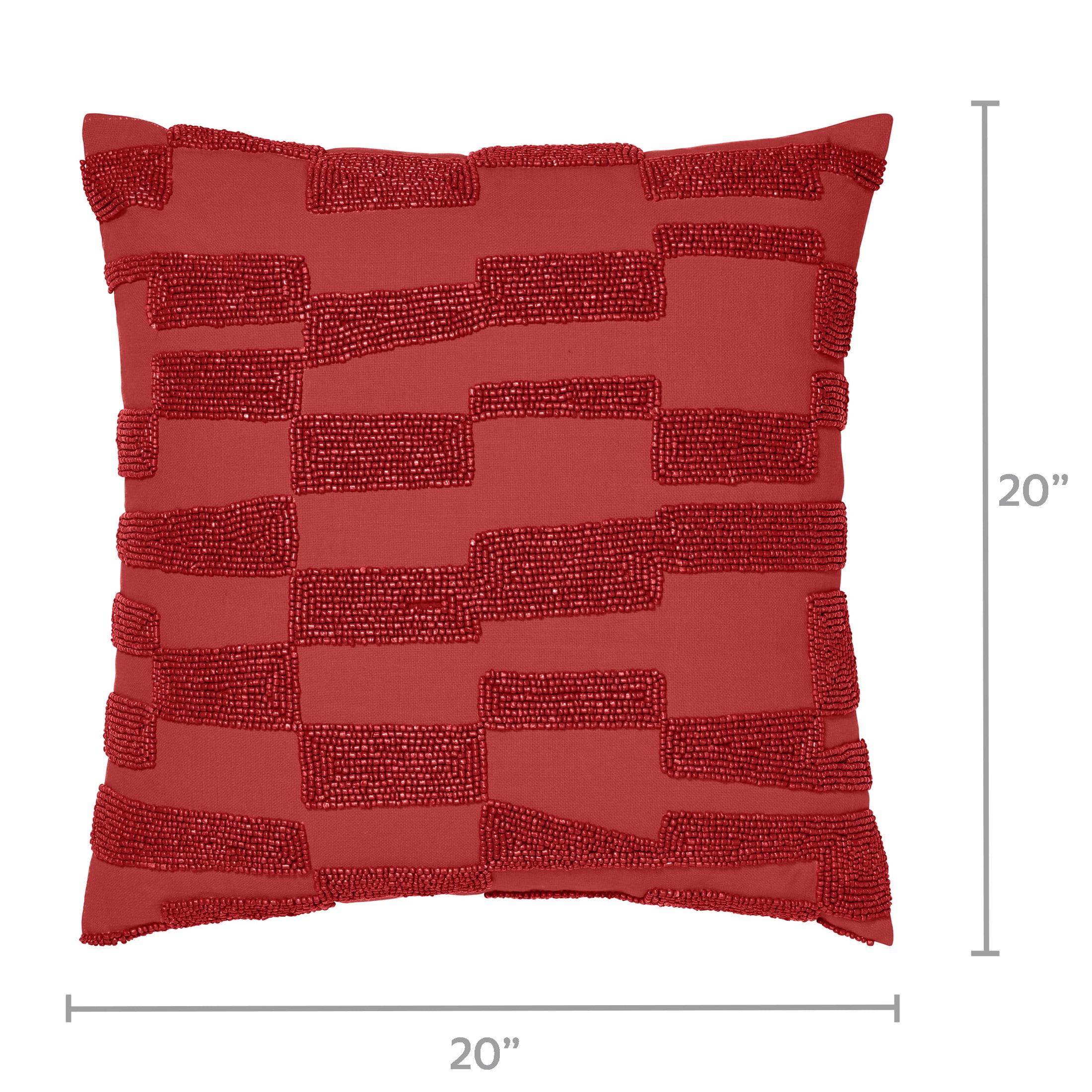 Temi Coker for Walmart Beaded Decorative Pillow, 20" x 20", Red