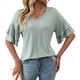 thumbnail image 3 of Blusas Elegantes con Cuello en V para Mujer, de Doble Capa, Mangas Acampanadas, 3/4, Mangas con Volantes, Verde Frijol, L, 3 of 10