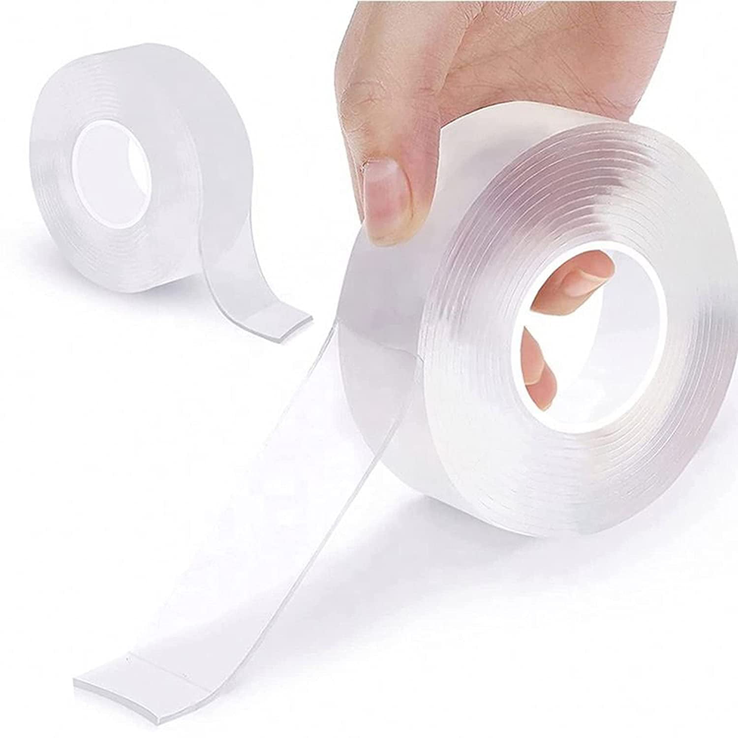 Double Sided Mounting Tape Heavy Duty, 2 Rolls Two Sided Strong Adhesive  Strips, Removable Clear Sticky Tack for Wall Hanging, 34FT Washable  Reusable Nano Magic Tape Gel 