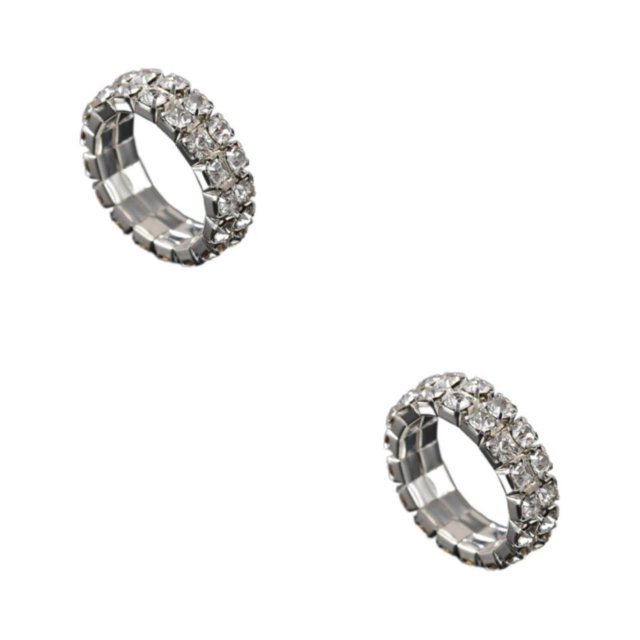 Maytalsory Deluxe Stretch Crystal Ring Unique For Statement Of Love Fashionable Inlaid Ring silver 2 rows 2Set
