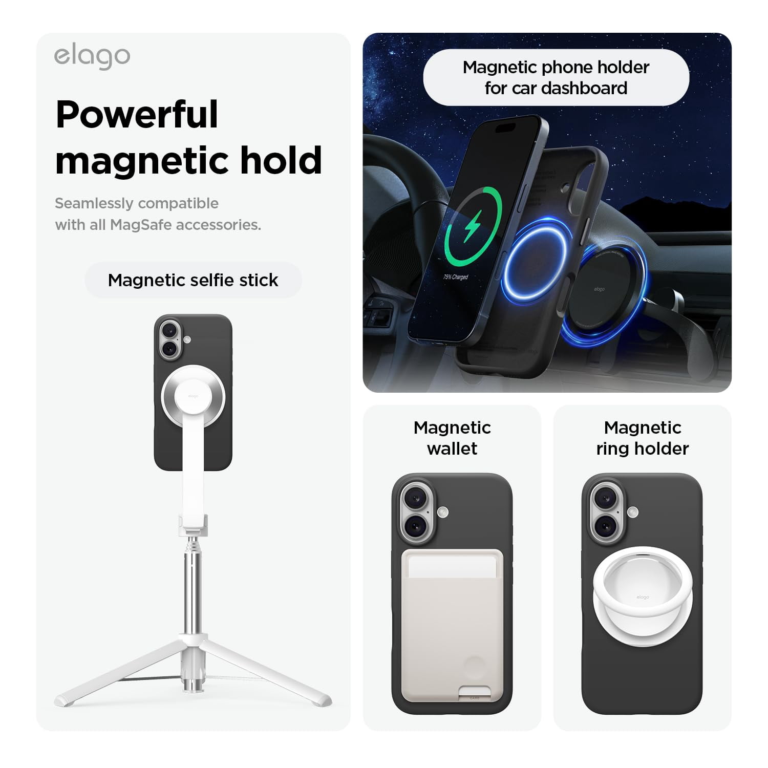 elago Magnetic Silicone Case Compatible with iPhone 16 Plus Case 6.7 Inch Compatible with All MagSafe Accessories - Built-in Magnets, Soft Grip Silicone, Shockproof [Black]