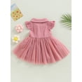 thumbnail image 4 of Cenuakty Infant Baby Girls Princess Dress, Solid Color Turn-Down Collar Fly Sleeve Buttons Bow Layered Tulle Tutu Cute Dress, 4 of 9