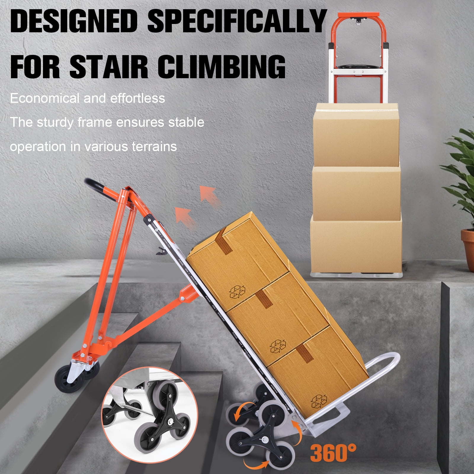 Qiyester Aluminum Hand Truck Dolly 3 in 1 Folding Convertible Stair Climbing Cart with Handle Wheels for Transport Moving Shopping Home, Office, Warehouse