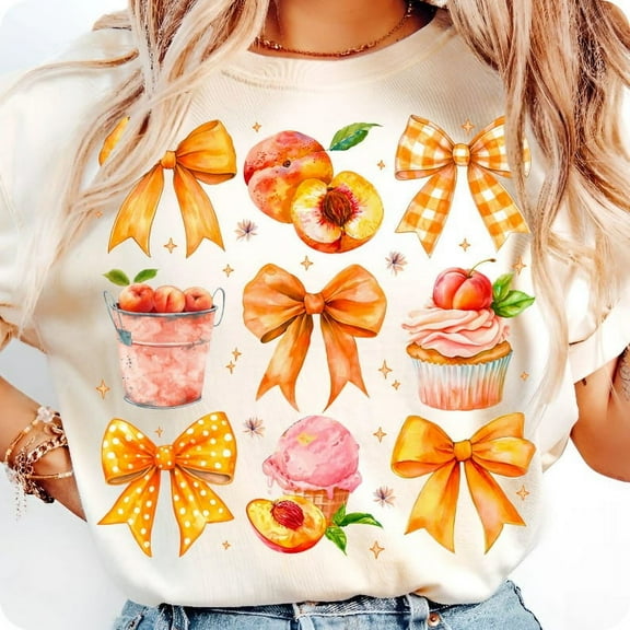 Coquette Summer Peach T-shirt, Preppy Floral Bow Shirt, Sweet Summertime Shirt, Trendy Just Peachy Shirt TH060619