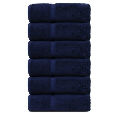 Luxury Hotel & Spa Towel Turkish Cotton Hand Towels - Navy Blue - Dobby Border - Set of