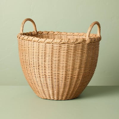 Small Round Woven Rattan Storage Basket with Handles
