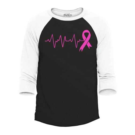 Shop4Ever Men's Men's Heartbeat Pink Ribbon Breast Cancer Awareness Raglan Baseball Shirt XXX-Large Black/White
