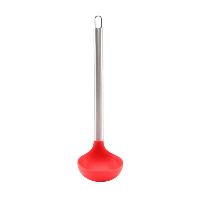 Cooking Utensils for Kitchenware Silver Silicone Head with Stainless Steel Silver Plated Handle for Soup Cooking Metal Spoon Dishwasher Safe Cooking Tools