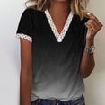 thumbnail image 1 of Hauts d'Été pour Femmes 2023 Mode Grande Taille Col en V Patchwork en Dentelle Manches Courtes Blouse Décontractée Chemises Col en V en Dentelle pour Femmes, 1 of 5