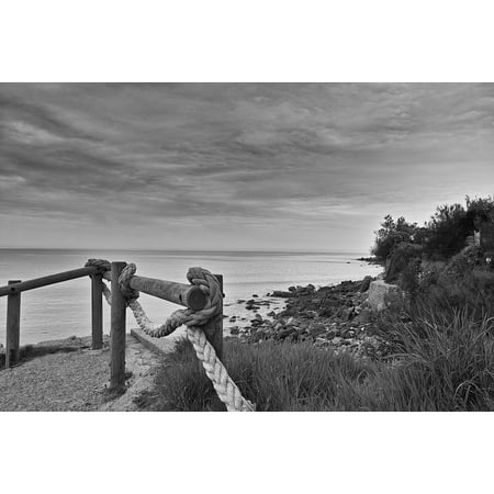 Seaside Rocks - LAMINATED POSTER Seaside Rock Side Cloud Black And White Sand Poster 24x16 Adhesive Decal