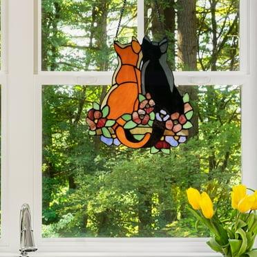 River of Goods  'Cats in the Garden' Multicolor Hand-cut Stained Glass Cabochon-accented 12.5-inch High Window Panel
