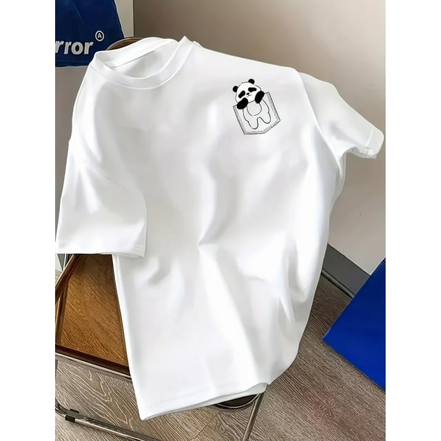 Camiseta deportiva informal con estampado de oso para mujer, manga corta y cuello redondo, tela suave para primavera y verano, estilo informal | Camisa informal con estampado de oso | Textura brillant