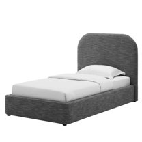 Platform Bed Frame, Twin Size, Grey Gray, Fabric, Bedroom, Modern Contemporary HB36798