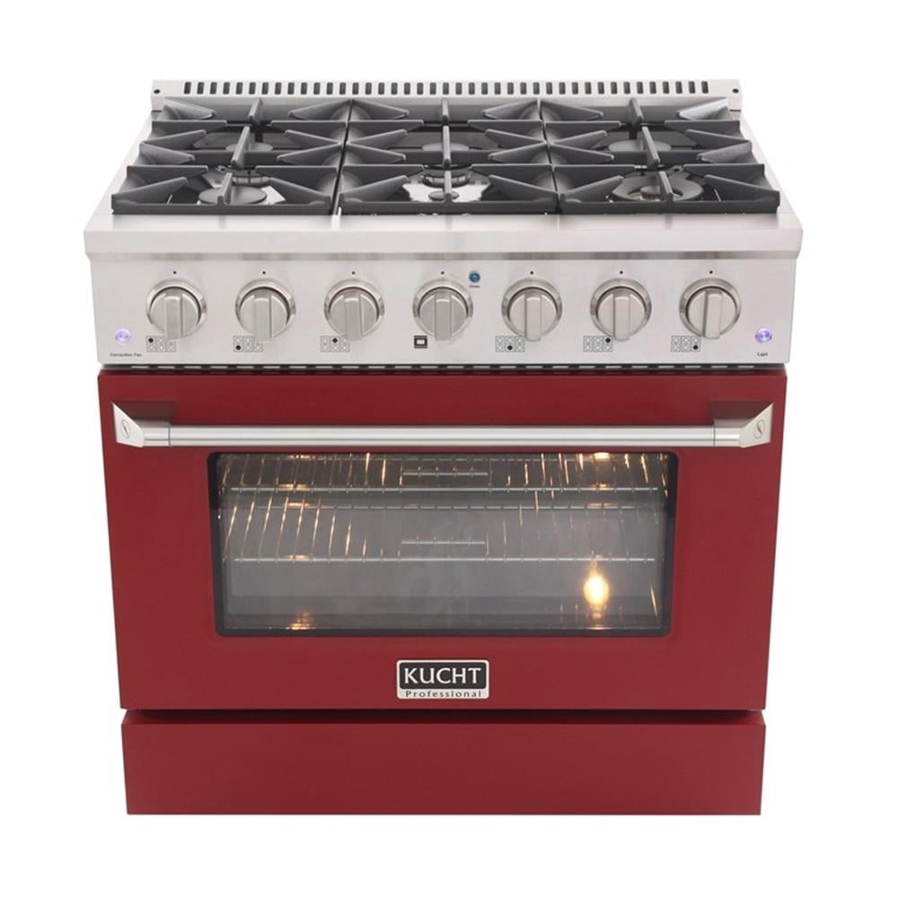 Pemberly Row 36" 5.2 cu. ft Dual Fuel Range Propane Gas Sealed Burners in Red