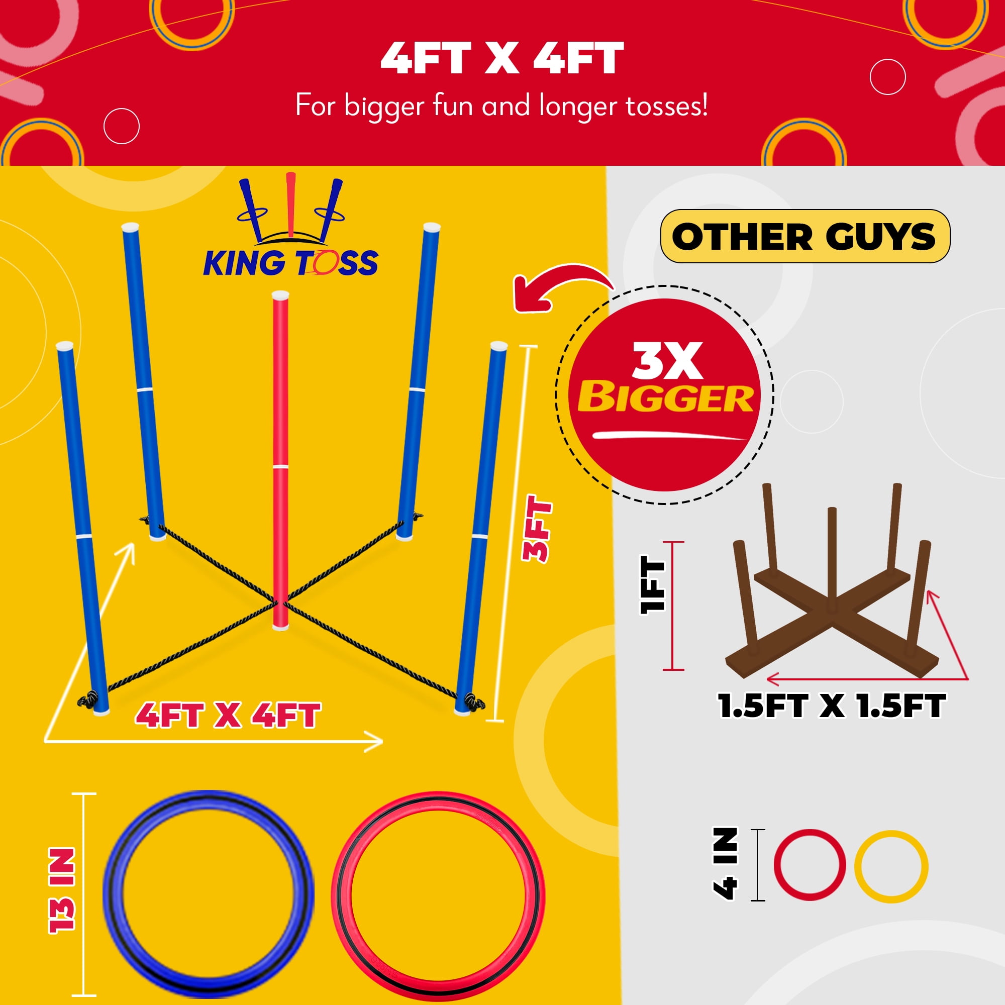 SWOOC Games - King Toss™ | Giant Ring Toss Game for Kids and Adults (4ft x 4ft) | Weatherproof Giant Outdoor Games for Adults and Family | Backyard Games | Giant Yard Games | Outside Lawn Games