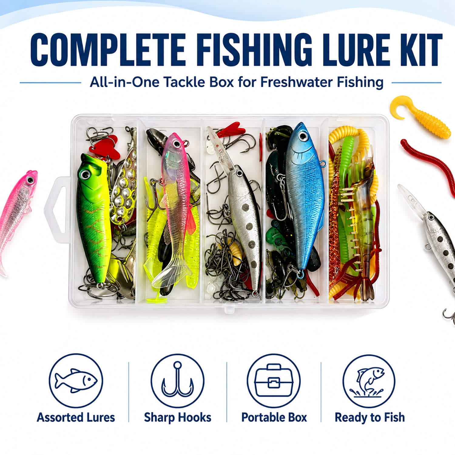 Fishing Lures Tackle Box Kit,Saltwater Freshwater Fishing Gear,Baits Tackle Including Crankbaits, Topwater Lures, Spinnerbaits,Fishing Accessories etc for Bass,Trout, Salmon, Fishing Gifts for Men