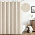 thumbnail image 2 of Extra-Long Cream Shower Curtain, 72 in W x 108 in L — Heavy-Duty Waterproof Boho Farmhouse Polyester, Machine Washable with 12 Metal Hooks, 2 of 7