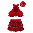 thumbnail image 4 of Alvivi Girls Sequins Dance Performance Outfits Sleeveless Halter Crop Top Skirt with Hair Band Set Red 11-12, 4 of 5