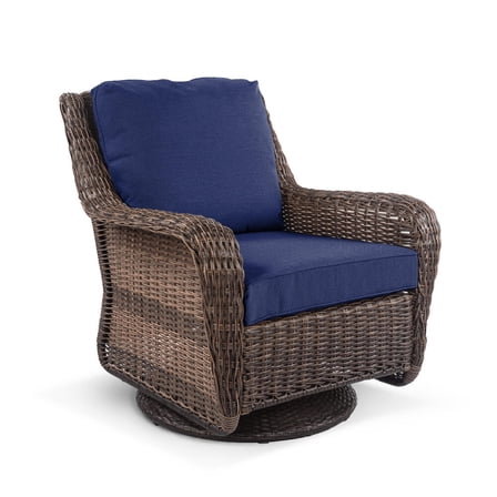 Krikacy Wicker Swivel Rocking Chair HDPE Hand-Woven All-Weather Rattan Furniture for Patio Deck,Blue