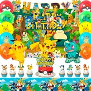Pokemon Party Supplies Set,38 Pcs Pokemon Themed Birthday Decorations - Pokemon Balloons Banners Cake Topper and Pokemon Birthday Balloons for Kids Pokemon Themed Birthday Party