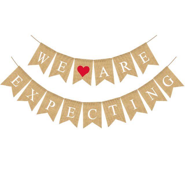 ESTAMOS ESPERANDO Bandera de arpillera con impresión de letras, guirnalda de cola de golondrina, diseño de corazón, banderines de lino, suministros para fiestas de bodas, accesorios decorativos