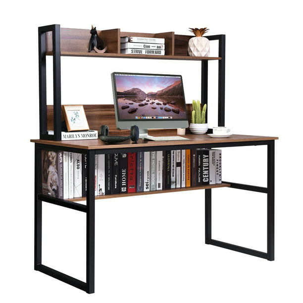 Costway Computer Desk With Hutch Bookshelf Home Office Study Wrting Desk Space Saving Walmart Com Walmart Com