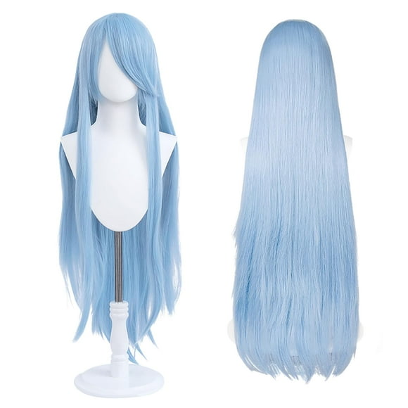 Peluca UTIEHD de fibra sintética de 100 cm de largo para cosplay - Azul cielo