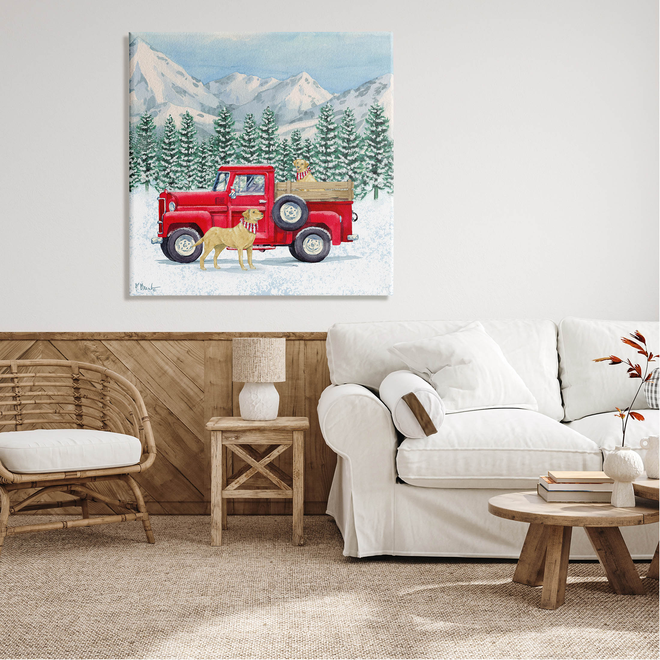 Stupell Industries Winter Pups Holiday Red Truck Painting Gallery Wrapped Canvas Print Wall Art, Design by Paul Brent
