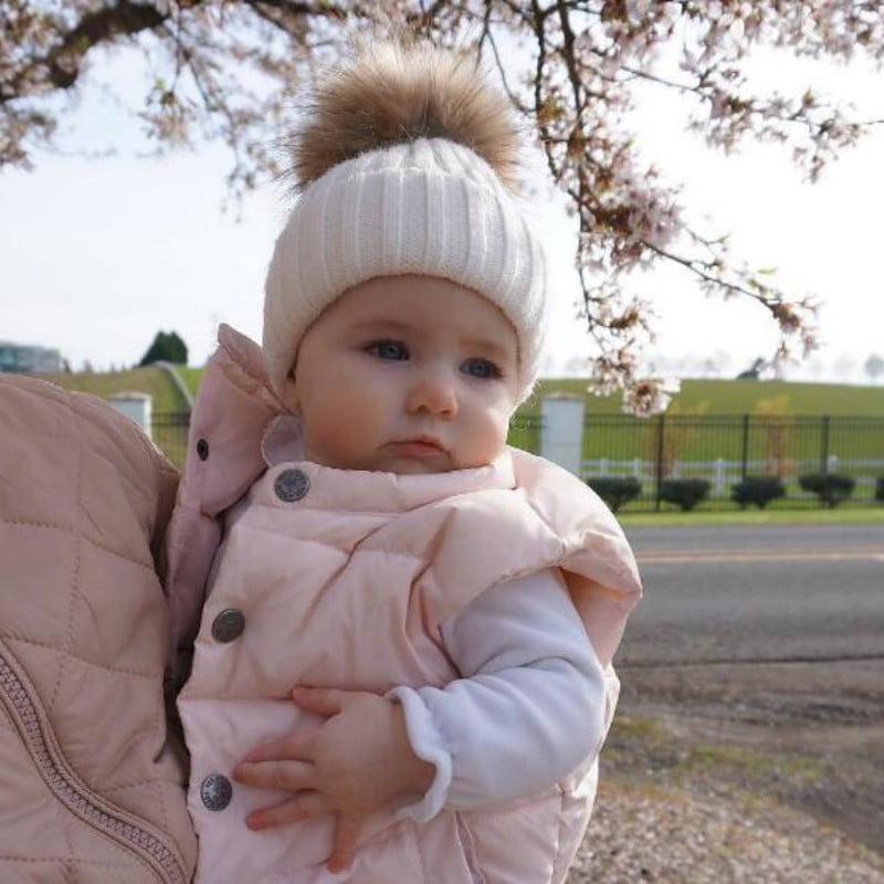 Baby Girls Boys Toddler Warm Knitted Fur PomPom Bobble Hat Beanie Caps Winter 