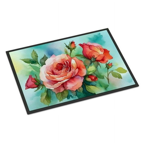 18 x 27 in. Unisex Oklahoma Roses in Watercolor Doormat