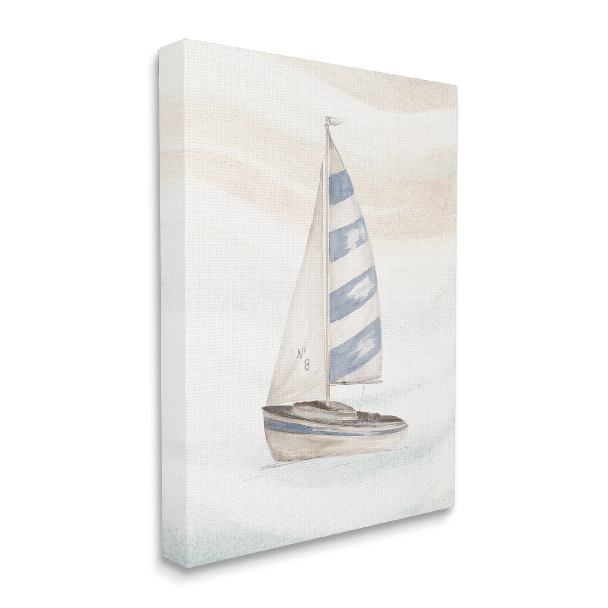 Stupell Industries Sailing Calm Ocean Waves Lone Boat Drifting Graphic Art Gallery Wrapped Canvas Print Wall Art, Design by Patricia Pinto
