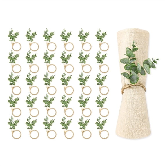Napkin Rings Set of 30 Rustic Eucalyptus Leaf Wood Bead Farmhouse for Weddings & Table Decoration